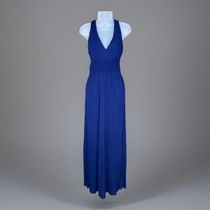 Maeve Anthropologie Dress 2 Navy Maxi Braided Waist Halter Pockets Boho‎ Coastal